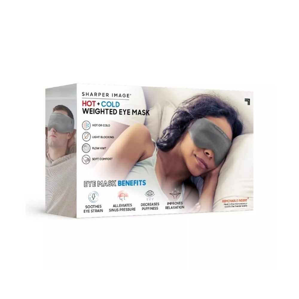 Sharper Image Hot Cold Weighted Eye Mask Gray Light Blocking Therapy Sleep Mask